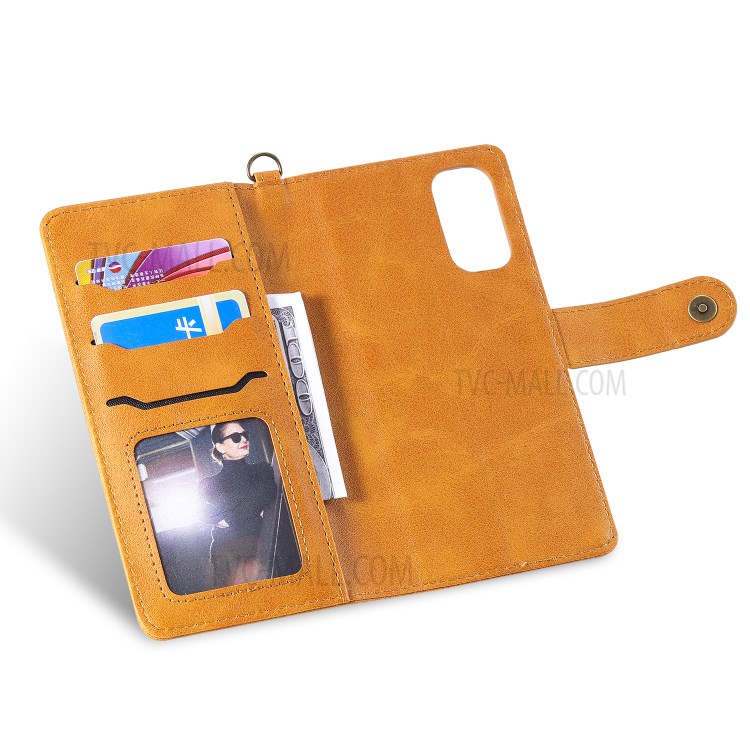 Shockproof Detachable 2-in-1 Retro Leather Wallet Case for Samsung Galaxy S20 - Light Brown-2