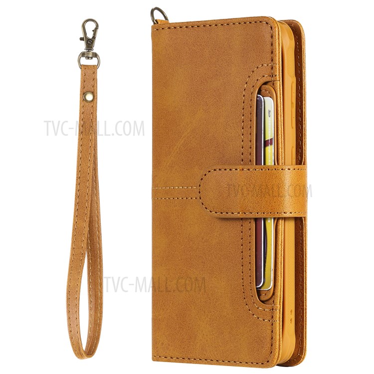 Shockproof Detachable 2-in-1 Retro Leather Wallet Case for Samsung Galaxy S20 - Light Brown-22