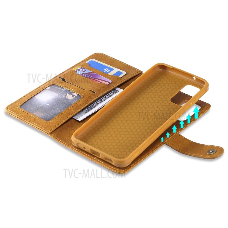 Shockproof Detachable 2-in-1 Retro Leather Wallet Case for Samsung Galaxy S20 - Light Brown-25