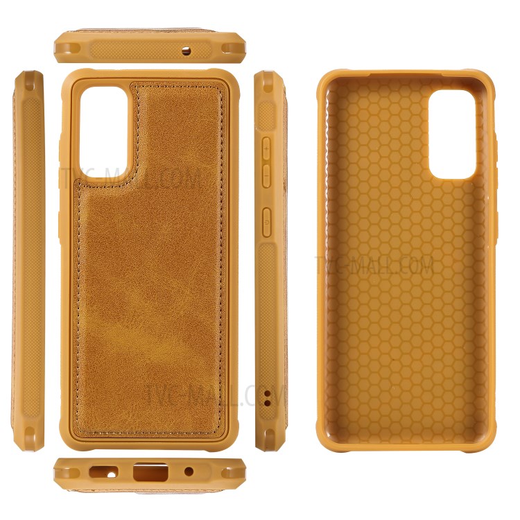 Shockproof Detachable 2-in-1 Retro Leather Wallet Case for Samsung Galaxy S20 - Light Brown-27