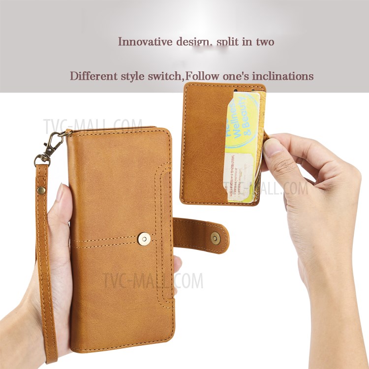 Shockproof Detachable 2-in-1 Retro Leather Wallet Case for Samsung Galaxy S20 - Light Brown-29