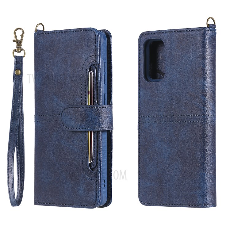 Shockproof Detachable 2-in-1 Retro Leather Wallet Phone Case for Samsung Galaxy S20 Plus - Dark Blue-10