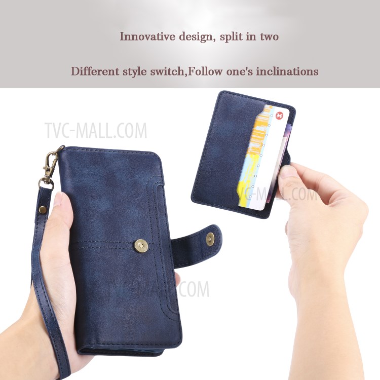 Shockproof Detachable 2-in-1 Retro Leather Wallet Phone Case for Samsung Galaxy S20 Plus - Dark Blue-24