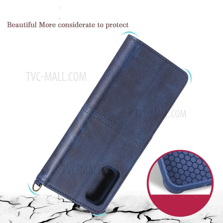 Shockproof Detachable 2-in-1 Retro Leather Wallet Phone Case for Samsung Galaxy S20 Plus - Dark Blue-27