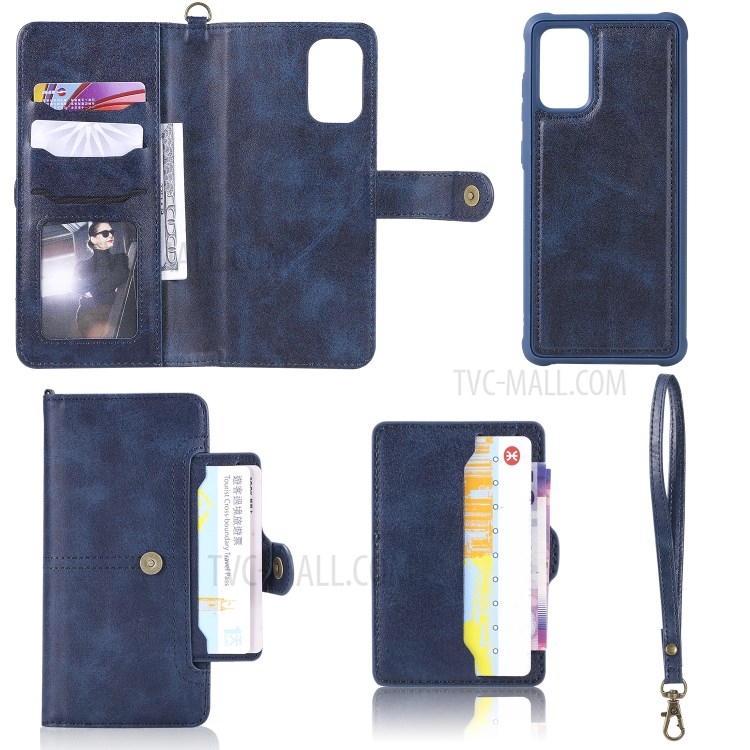 Shockproof Detachable 2-in-1 Retro Leather Wallet Phone Case for Samsung Galaxy S20 Plus - Dark Blue-30