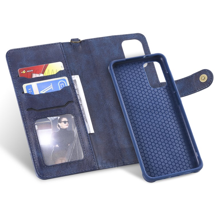 Shockproof Detachable 2-in-1 Retro Leather Wallet Phone Case for Samsung Galaxy S20 Plus - Dark Blue-31