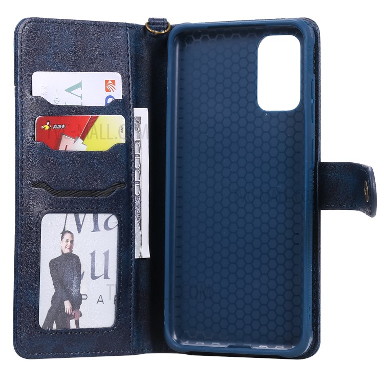 Shockproof Detachable 2-in-1 Retro Leather Wallet Phone Case for Samsung Galaxy S20 Plus - Dark Blue-5