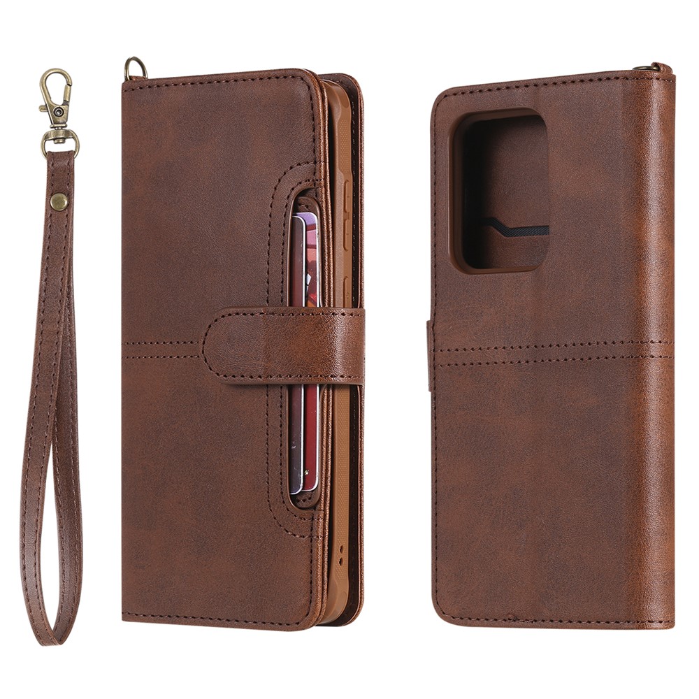 Multi-function Detachable 2-in-1 Leather Wallet Phone Cover for Samsung Galaxy S20 Ultra - Dark Brown-1