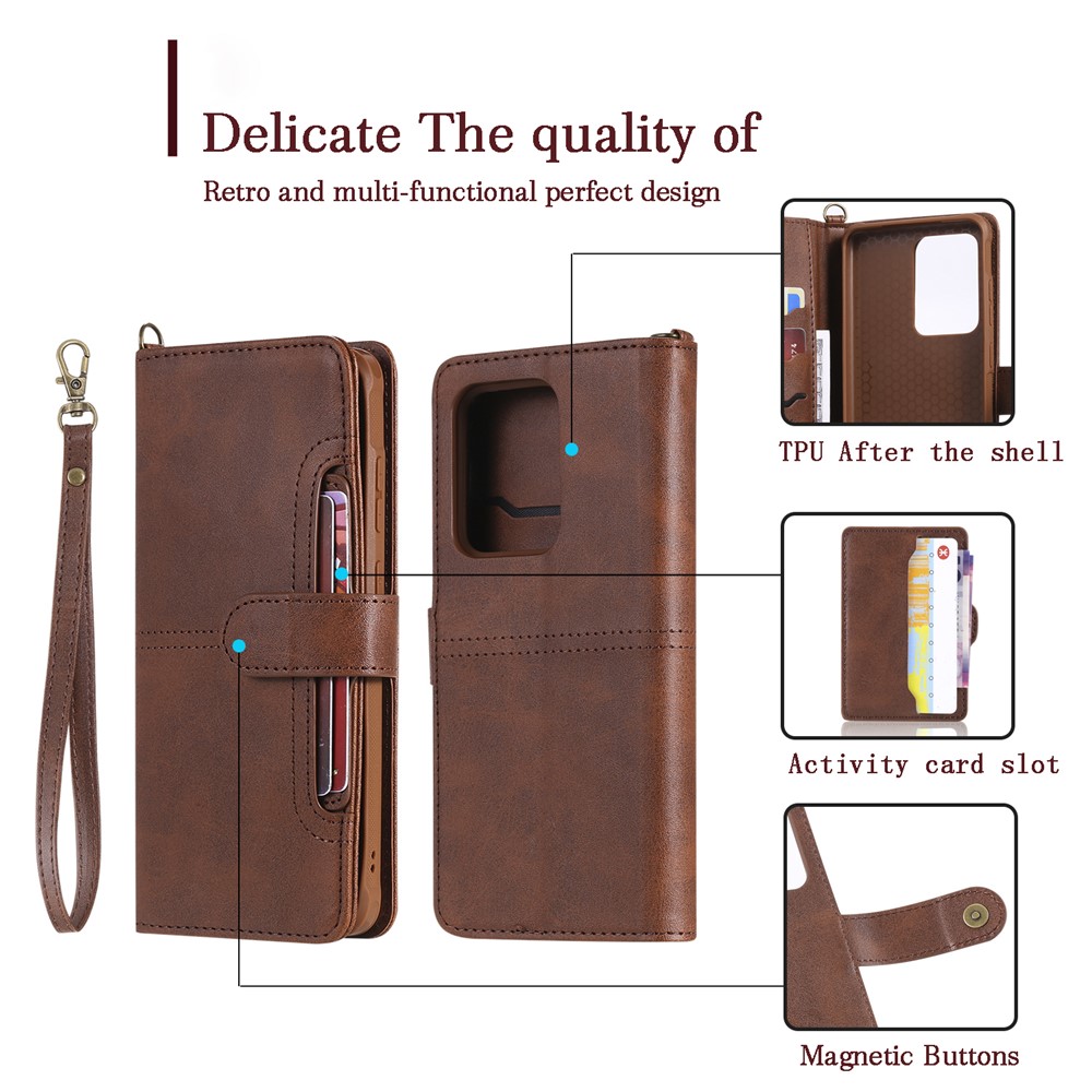 Multi-function Detachable 2-in-1 Leather Wallet Phone Cover for Samsung Galaxy S20 Ultra - Dark Brown-22