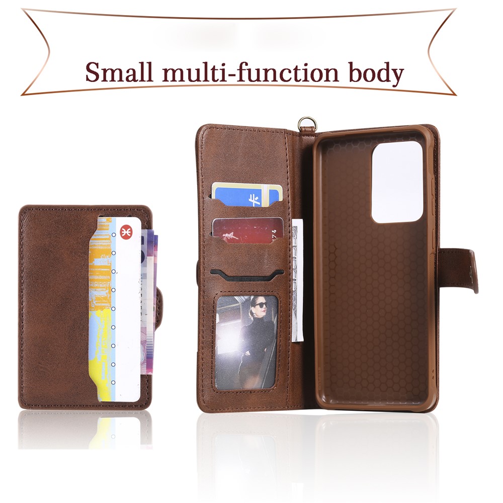 Multi-function Detachable 2-in-1 Leather Wallet Phone Cover for Samsung Galaxy S20 Ultra - Dark Brown-23