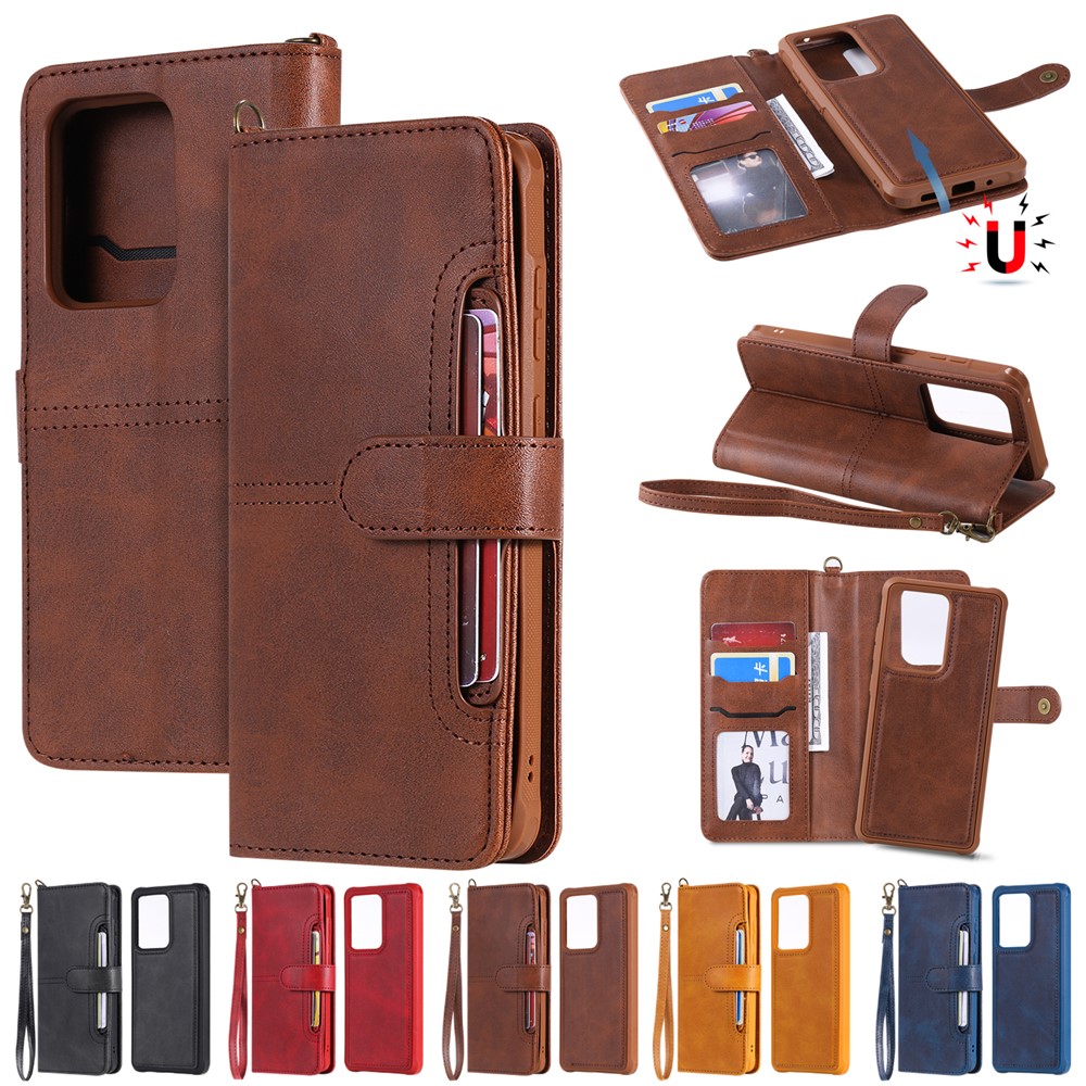 Multi-function Detachable 2-in-1 Leather Wallet Phone Cover for Samsung Galaxy S20 Ultra - Dark Brown-30