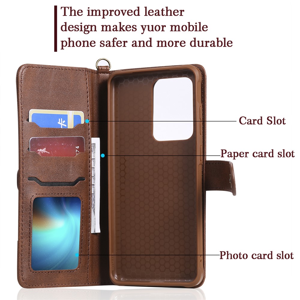 Multi-function Detachable 2-in-1 Leather Wallet Phone Cover for Samsung Galaxy S20 Ultra - Dark Brown-9