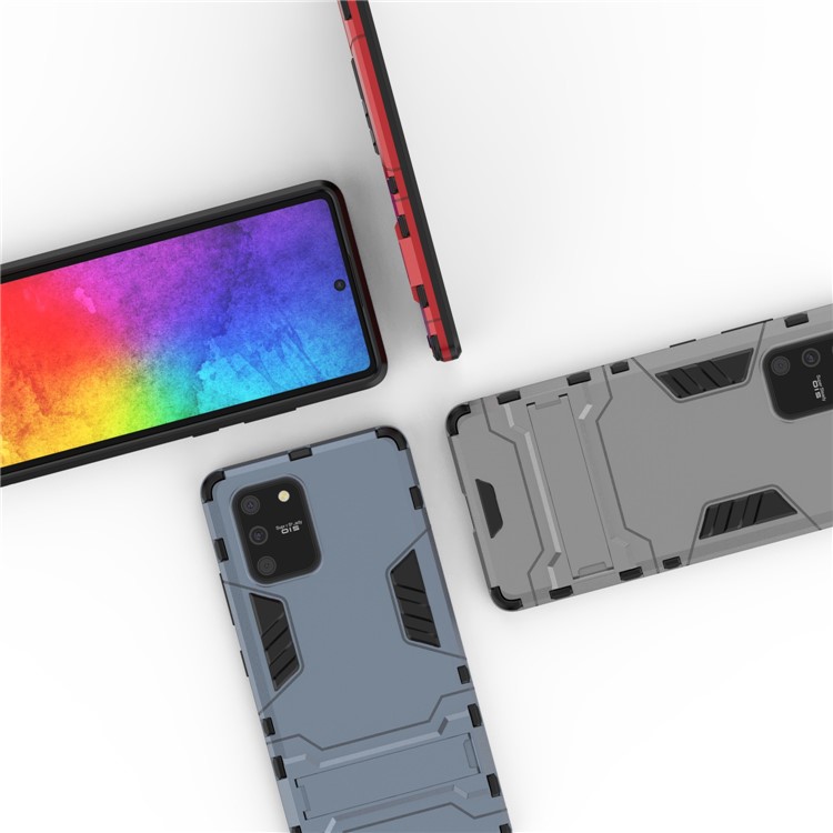 Cool Guard PC + TPU Hybrid Phone Shell Con Cavalletto Per Samsung Galaxy A91/S10 Lite - Nero