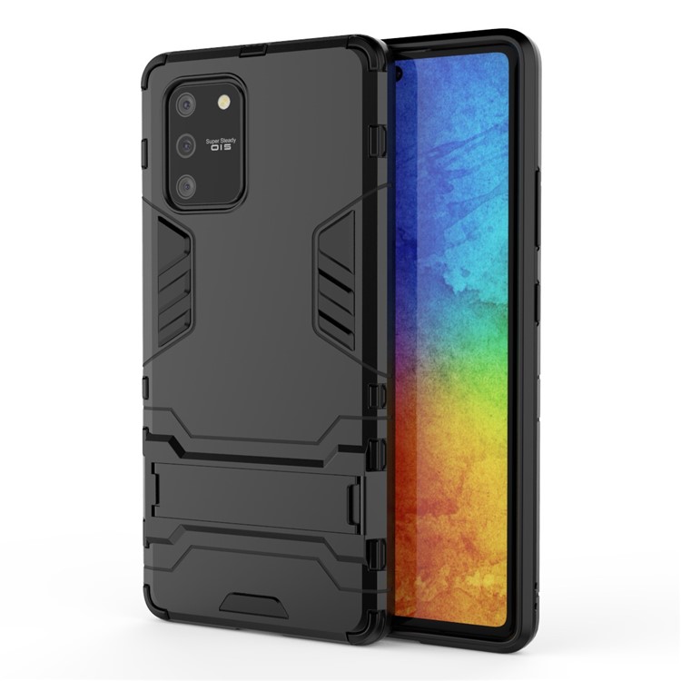 Cool Guard PC + TPU Hybrid -telefon Shell Mit Ständer Für Samsung Galaxy A91/S10 Lite - Schwarz