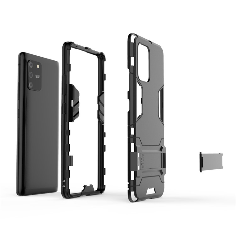 Cool Guard PC + TPU Hybrid -telefon Shell Mit Ständer Für Samsung Galaxy A91/S10 Lite - Schwarz