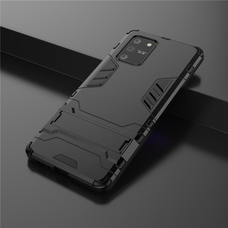 Cool Guard PC + TPU Hybrid -telefon Shell Mit Ständer Für Samsung Galaxy A91/S10 Lite - Schwarz