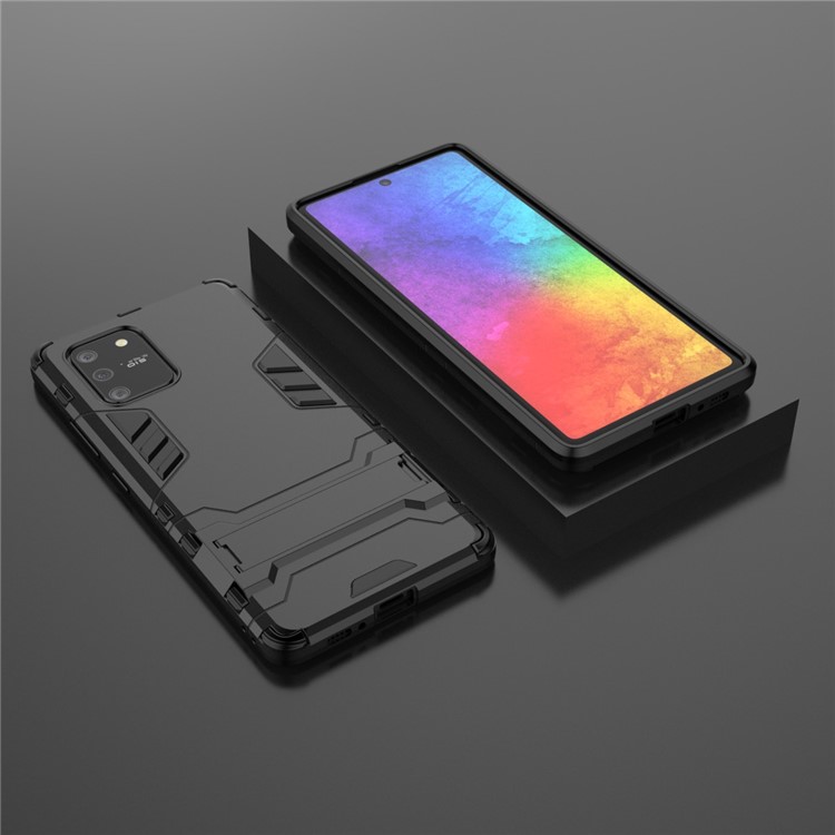 Cool Guard PC + TPU Hybrid Phone Shell Con Cavalletto Per Samsung Galaxy A91/S10 Lite - Nero