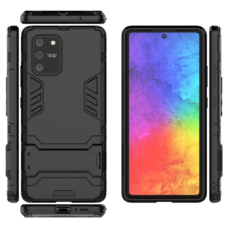 Cool Guard PC + TPU Hybrid Phone Shell Con Cavalletto Per Samsung Galaxy A91/S10 Lite - Nero