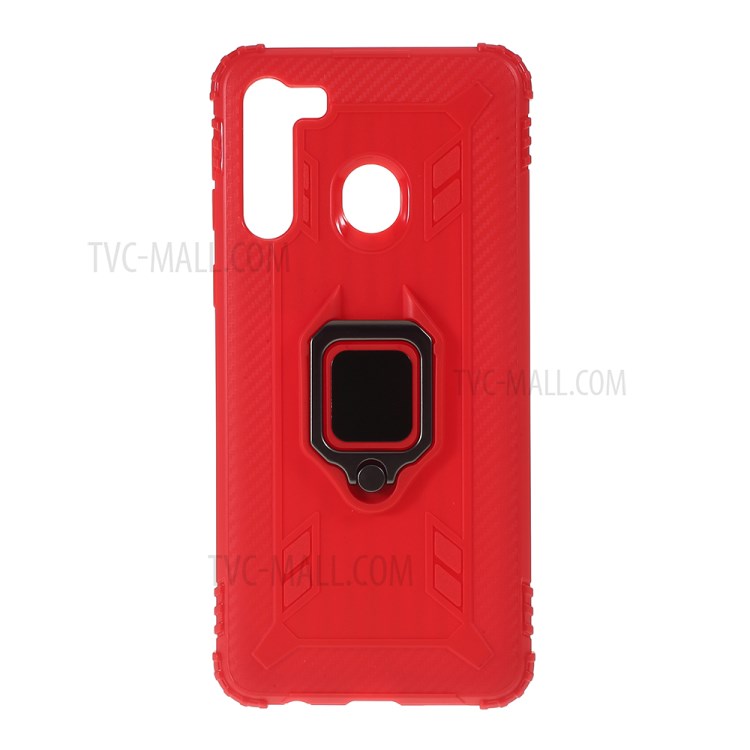 Finger Ring Kickstand Drop-proof Unique TPU Case for Samsung Galaxy A21 - Red-1