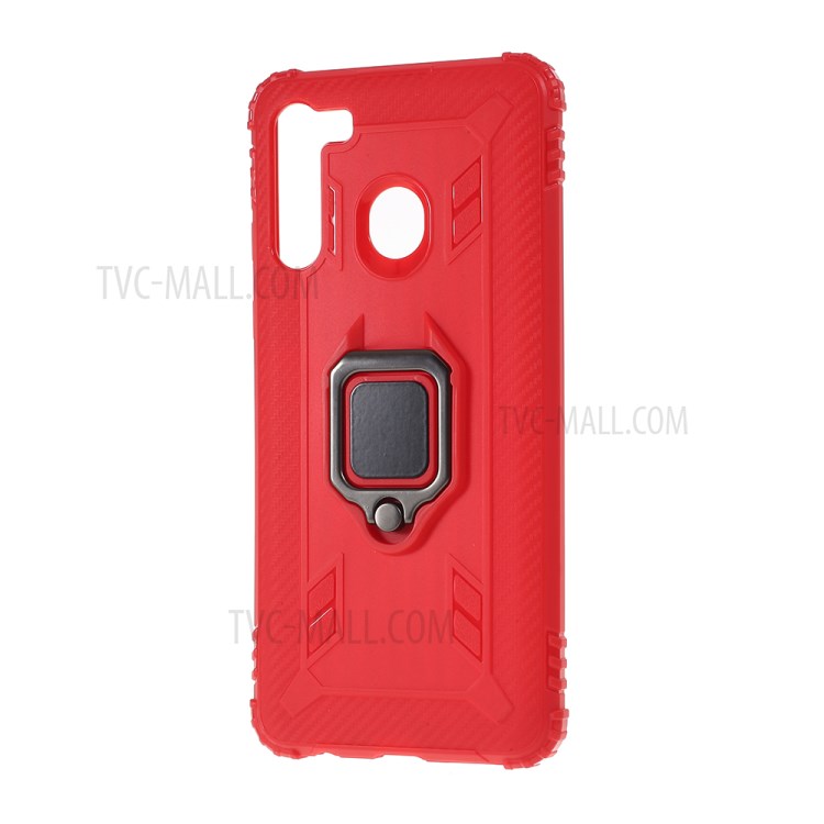 Finger Ring Kickstand Drop-proof Unique TPU Case for Samsung Galaxy A21 - Red-2
