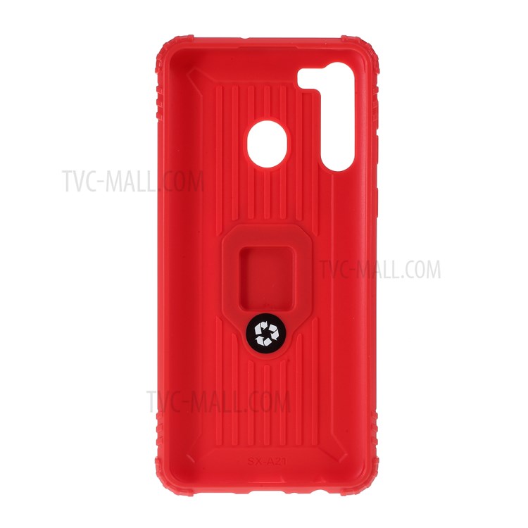 Finger Ring Kickstand Drop-proof Unique TPU Case for Samsung Galaxy A21 - Red-3