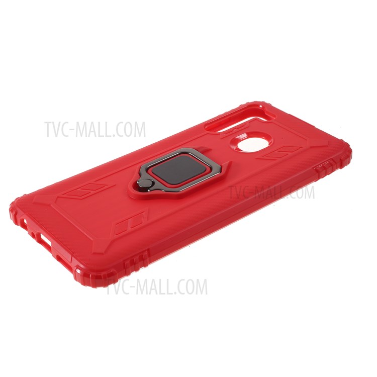Finger Ring Kickstand Drop-proof Unique TPU Case for Samsung Galaxy A21 - Red-4