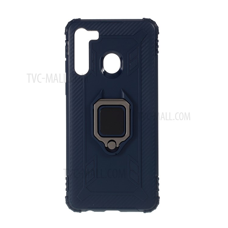 Finger Ring Kickstand Drop-proof Unique TPU Case for Samsung Galaxy A21 - Blue-1