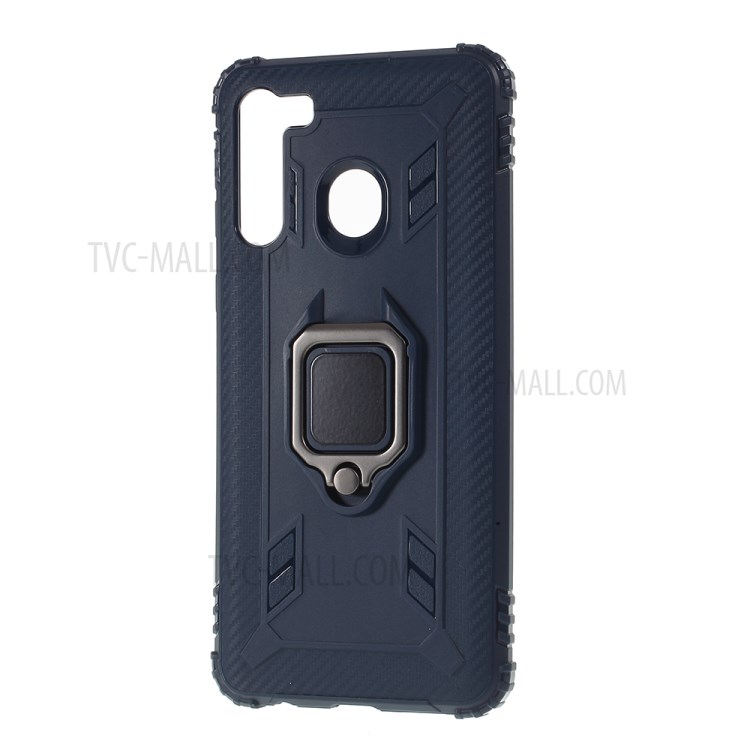 Finger Ring Kickstand Drop-proof Unique TPU Case for Samsung Galaxy A21 - Blue-2