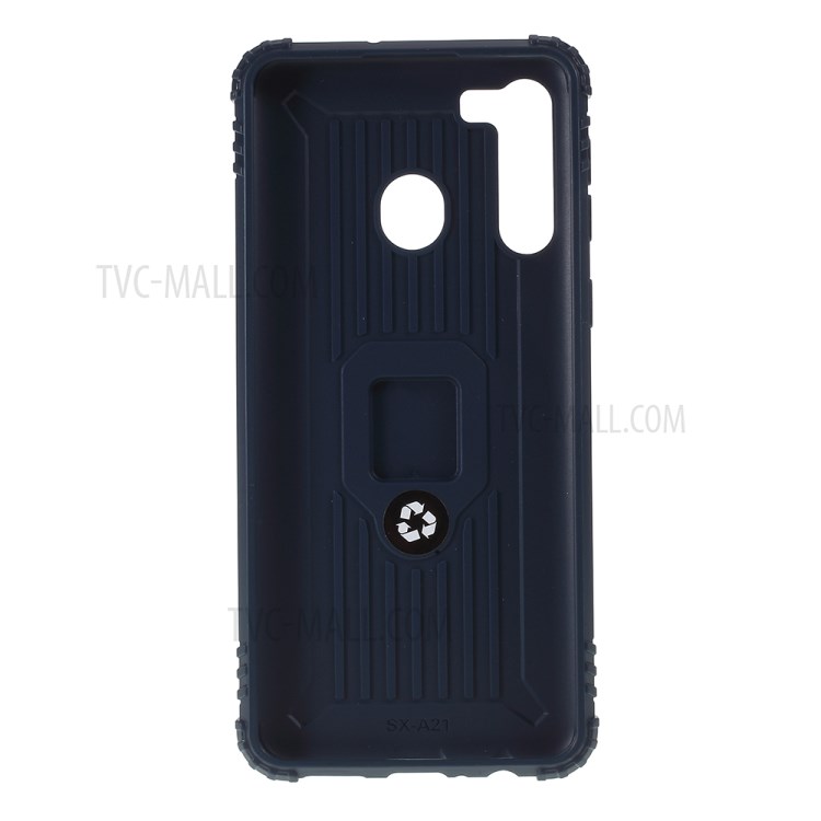 Finger Ring Kickstand Drop-proof Unique TPU Case for Samsung Galaxy A21 - Blue-3