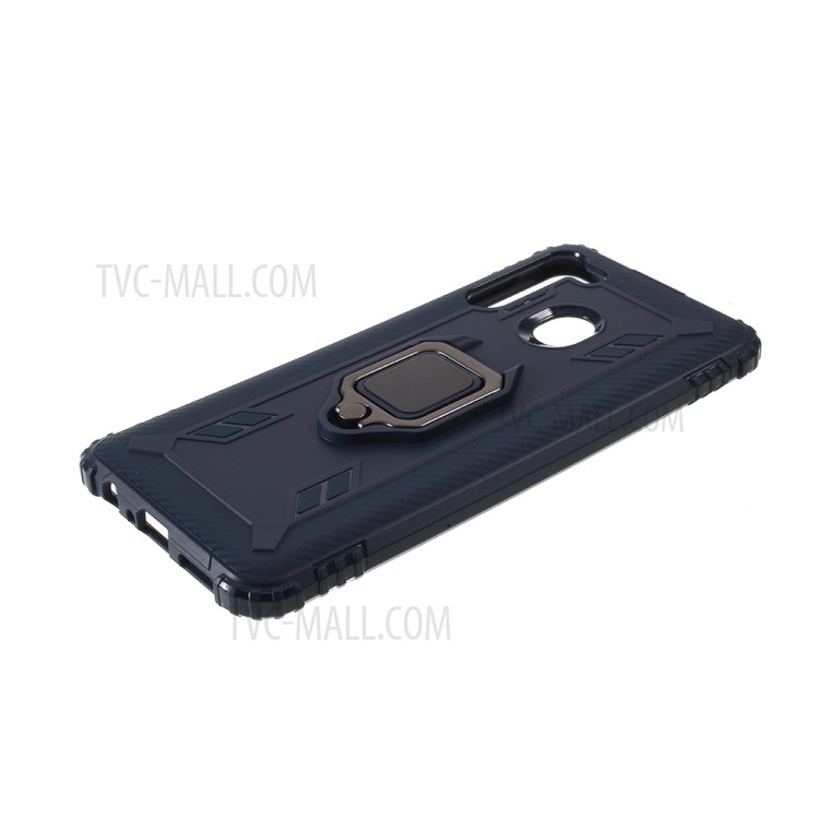 Finger Ring Kickstand Drop-proof Unique TPU Case for Samsung Galaxy A21 - Blue-4