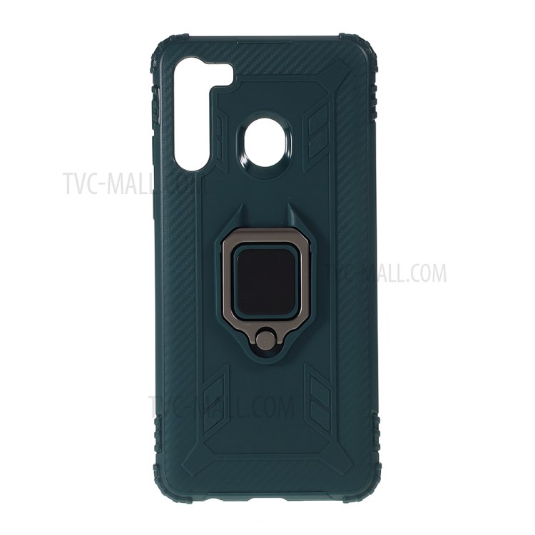 Finger Ring Kickstand Drop-proof Unique TPU Case for Samsung Galaxy A21 - Green-1