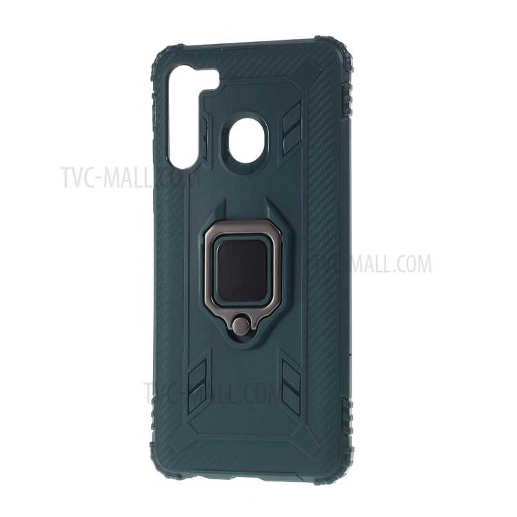 Finger Ring Kickstand Drop-proof Unique TPU Case for Samsung Galaxy A21 - Green-2