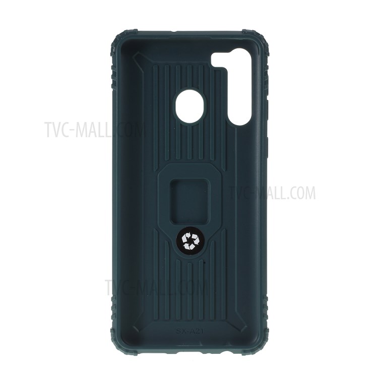 Finger Ring Kickstand Drop-proof Unique TPU Case for Samsung Galaxy A21 - Green-3