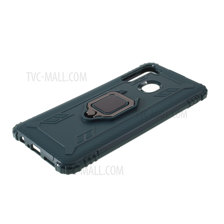 Finger Ring Kickstand Drop-proof Unique TPU Case for Samsung Galaxy A21 - Green-4
