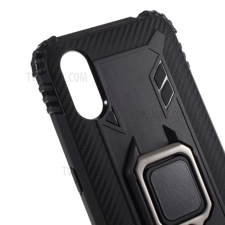 Finger Ring Kickstand Drop-proof Stylish TPU Casing for Samsung Galaxy A01 - Black-3