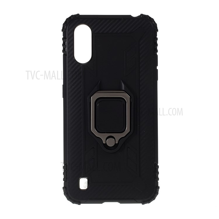 Finger Ring Kickstand Drop-proof Stylish TPU Casing for Samsung Galaxy A01 - Black-9