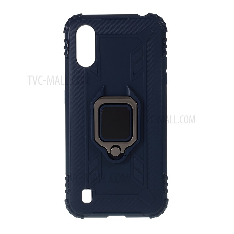 Finger Ring Kickstand Drop-proof Stylish TPU Casing for Samsung Galaxy A01 - Blue-1