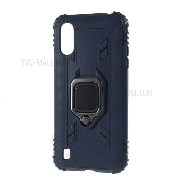 Finger Ring Kickstand Drop-proof Stylish TPU Casing for Samsung Galaxy A01 - Blue-2