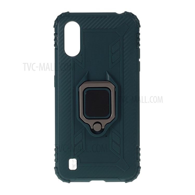 Finger Ring Kickstand Drop-proof Stylish TPU Casing for Samsung Galaxy A01 - Green-1