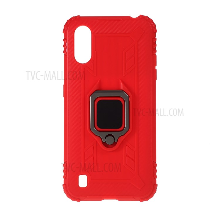 Finger Ring Kickstand Drop-proof Stylish TPU Casing for Samsung Galaxy A01 - Red-1