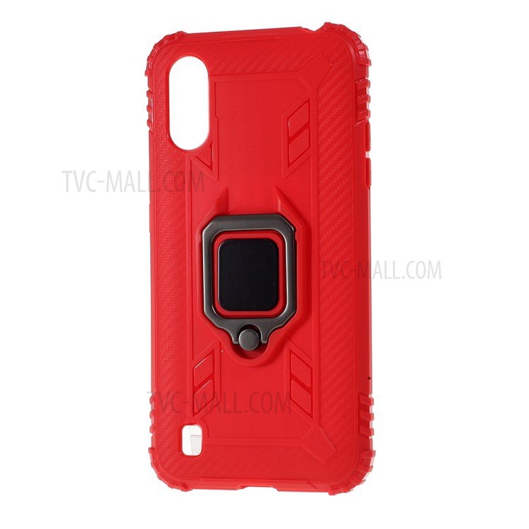 Finger Ring Kickstand Drop-proof Stylish TPU Casing for Samsung Galaxy A01 - Red-2
