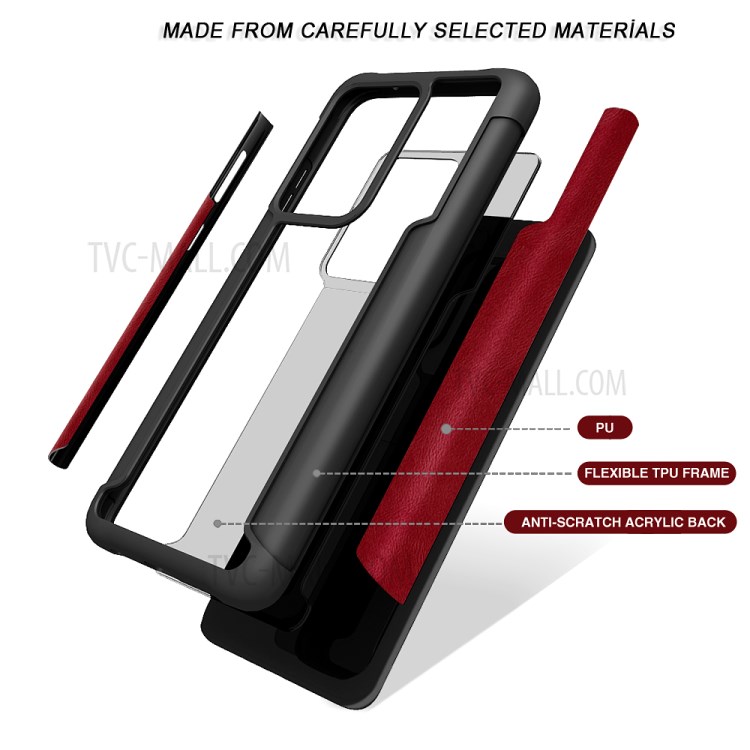 PU Leather Coated TPU Frame + PC Covering for Samsung Galaxy S20 Plus - Red-2