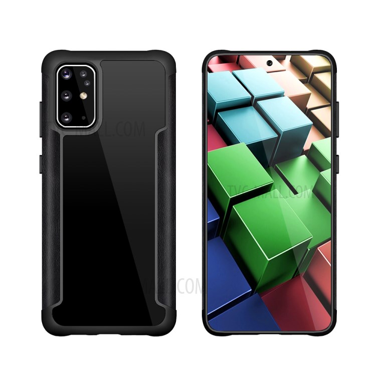 PU Leather Coated TPU Frame + PC Covering for Samsung Galaxy S20 Plus - Black-1