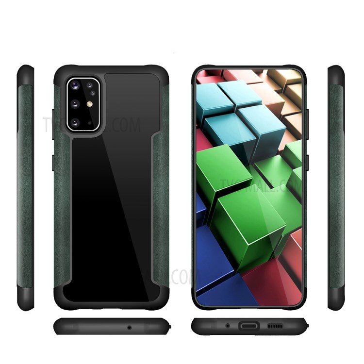 PU Leather Coated TPU Frame + PC Covering for Samsung Galaxy S20 Plus - Dark Green-2