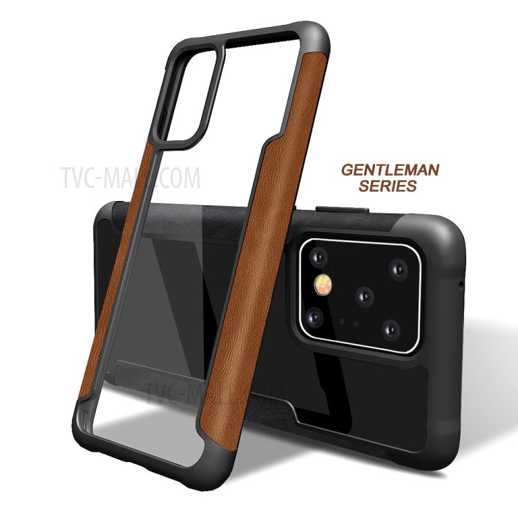 PU Leather Coated TPU Frame + PC Back Shell for Samsung Galaxy S20 Ultra - Brown-2