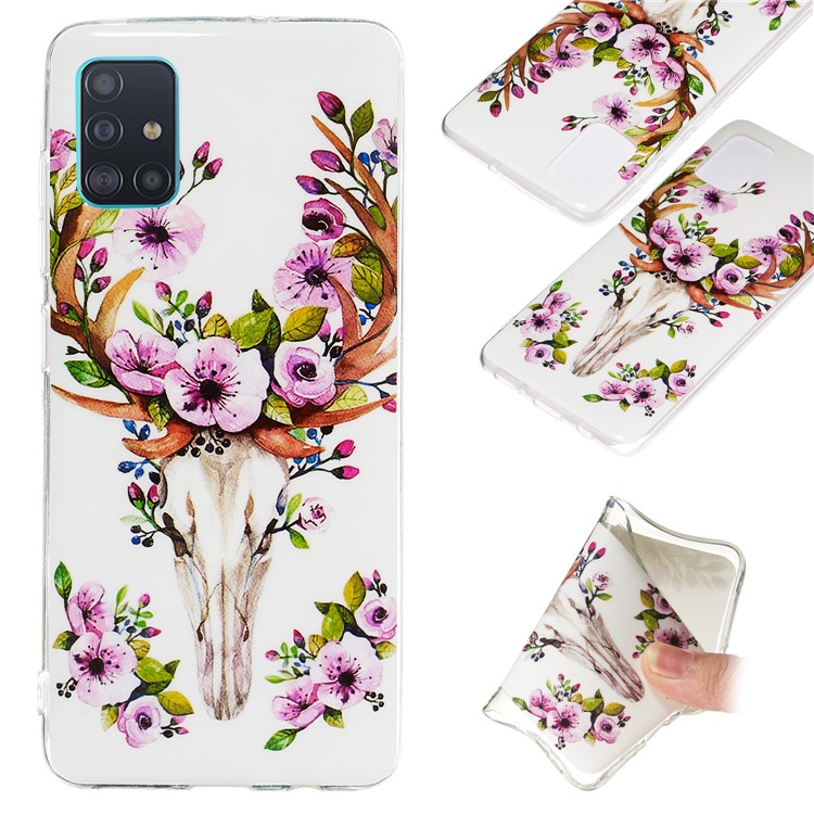 Noctilucent IMD TPU Shell for Samsung Galaxy A51 - Flowered Elk-1