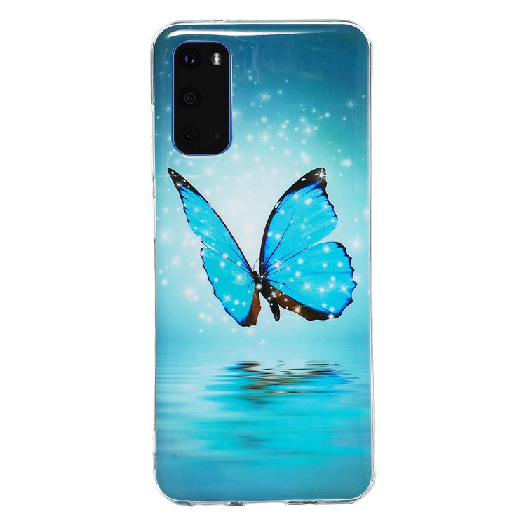 Noctilucent IMD Cas TPU Téléphone Pour Samsung Galaxy S20 - Papillon Bleu-2