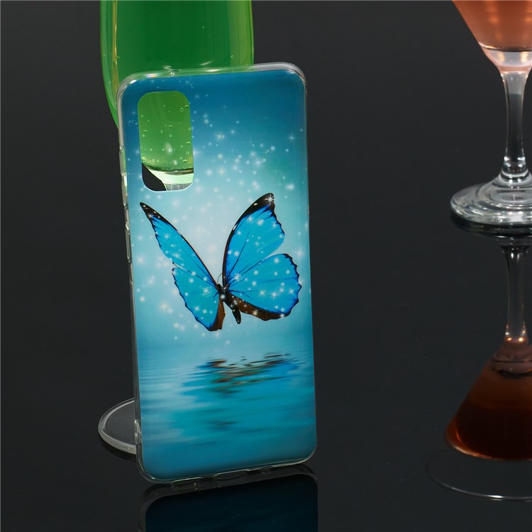 Noctilucent IMD Cas TPU Téléphone Pour Samsung Galaxy S20 - Papillon Bleu-6