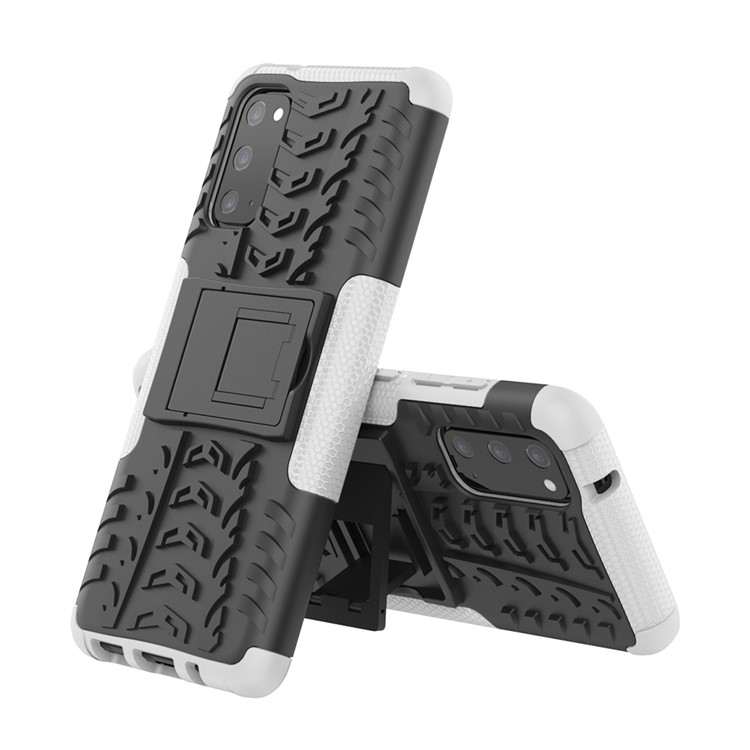 Cool Tyre Texture PC + TPU Hybrid Phone Cover with Kickstand for Samsung Galaxy S20 - White-2