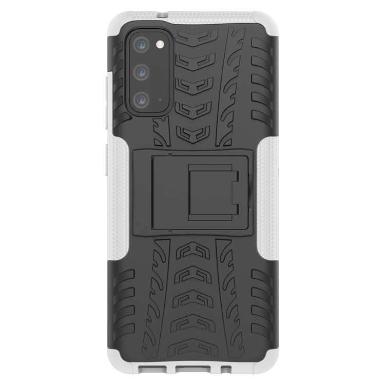 Cool Tyre Texture PC + TPU Hybrid Phone Cover with Kickstand for Samsung Galaxy S20 - White-3